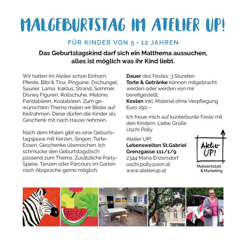 Malworkshops und Malgeburtstage für Kinder in Mödling in 2020 im Atelier UP